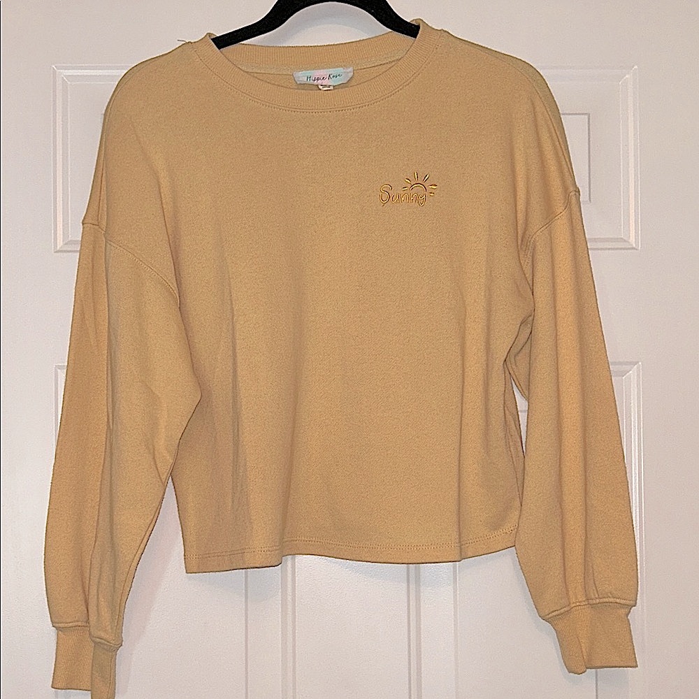 Hippie Rose “Sunny” Embroidered Sweatshirt JR S Mustard Cropped Casual